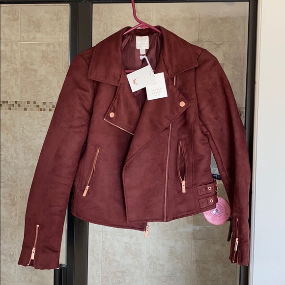 Burgundy suede Moto jacket - Picture 1 of 5